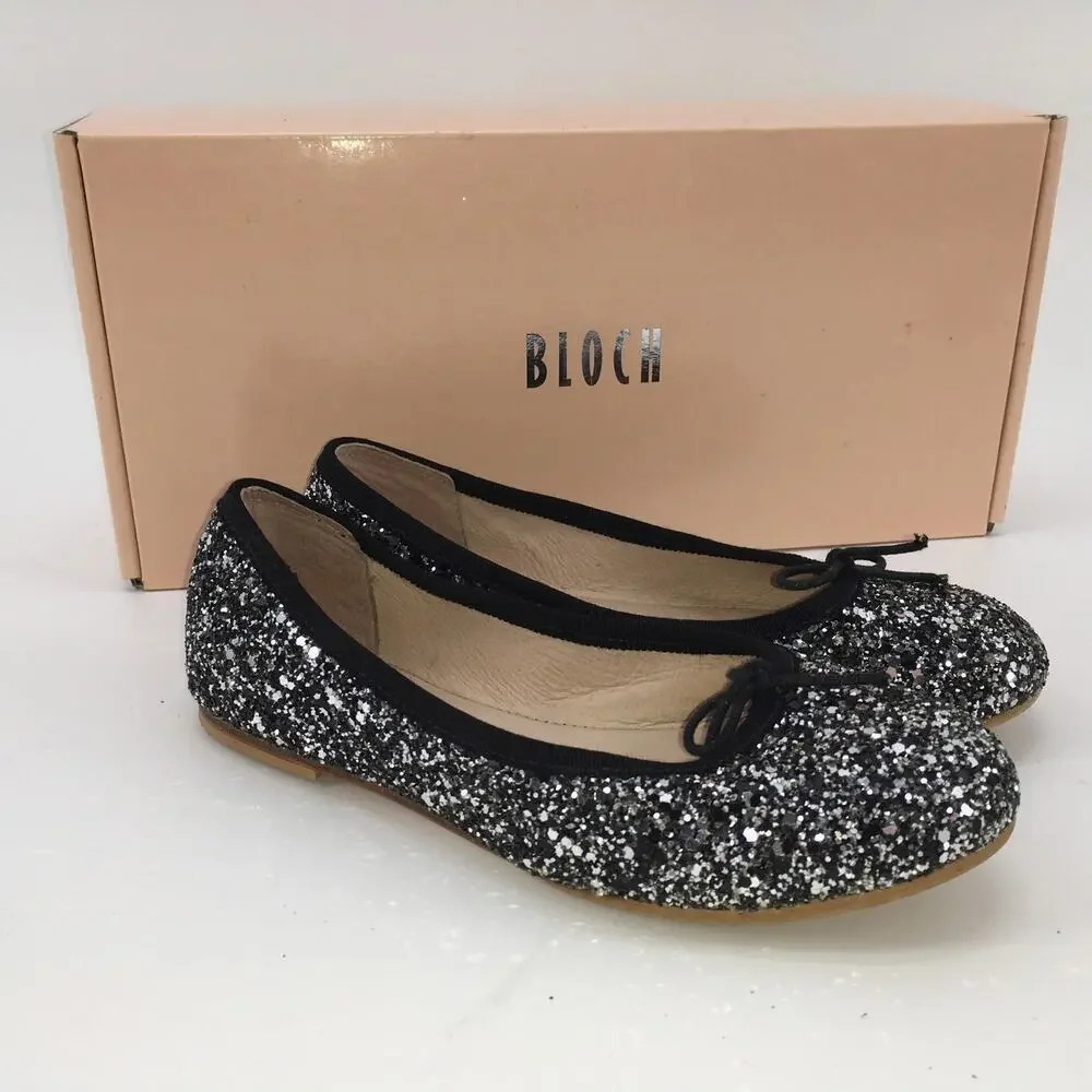 Bloch Helia Girls Sparkle Ballet Flats Shoe US 13 EU32 Silver Black Leather Sole